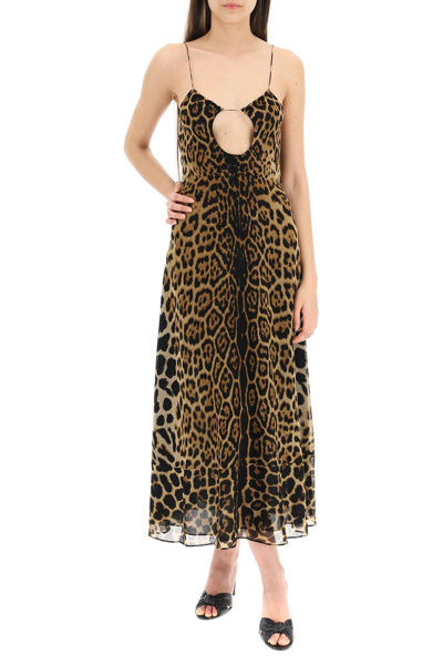 Shop Saint Laurent Leopard Print Wool Dress In Brown,black