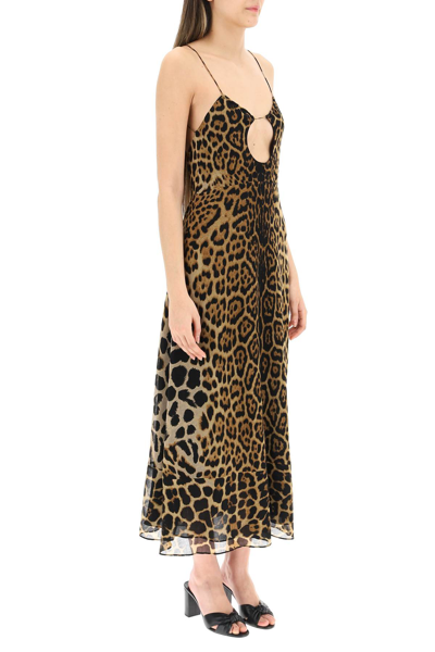 Shop Saint Laurent Leopard Print Wool Dress In Brown,black