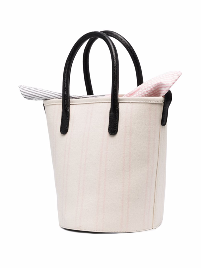 Shop Thom Browne Grosgrain-loop Detail Tote Bag In White