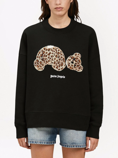 Shop Palm Angels Leopard-print Bear Sweatshirt In Black