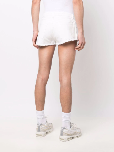 Shop Erl Raw-cut Denim Shorts In Weiss