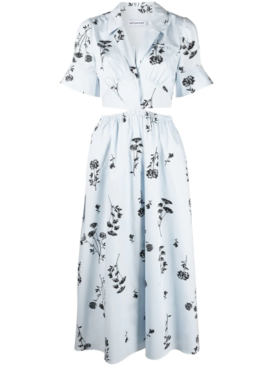 Self-portrait Silhouette Organic Cotton Midi Dress In Blue