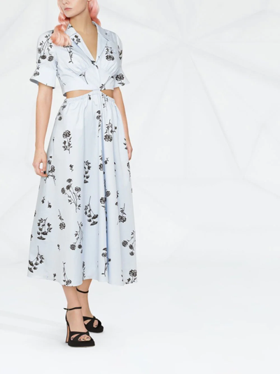 Self-portrait Silhouette Organic Cotton Midi Dress In Blue