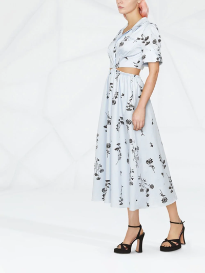 Self-portrait Silhouette Organic Cotton Midi Dress In Blue