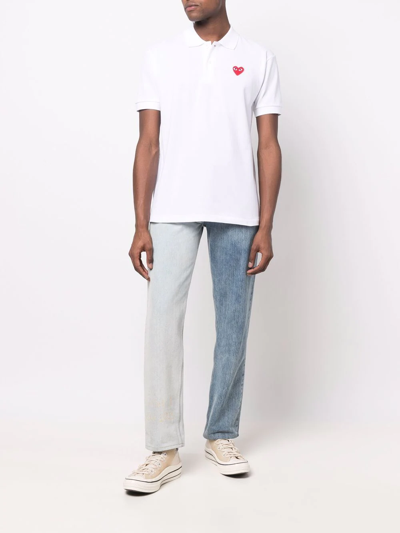 Shop Comme Des Garçons Heart-patch Cotton Polo Shirt In Weiss