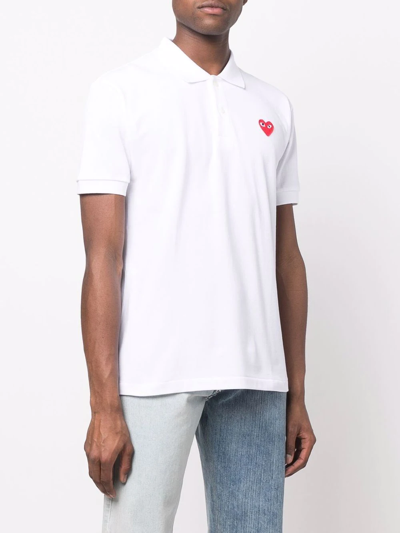 Shop Comme Des Garçons Heart-patch Cotton Polo Shirt In Weiss