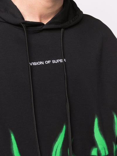 Shop Vision Of Super Flame-print Rib-trimmed Hoodie In Black