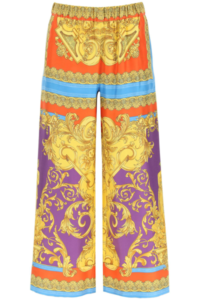 Shop Versace Barocco Goddess Silk Trousers In Mixed Colours