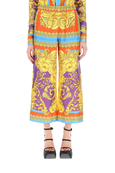 Shop Versace Barocco Goddess Silk Trousers In Mixed Colours