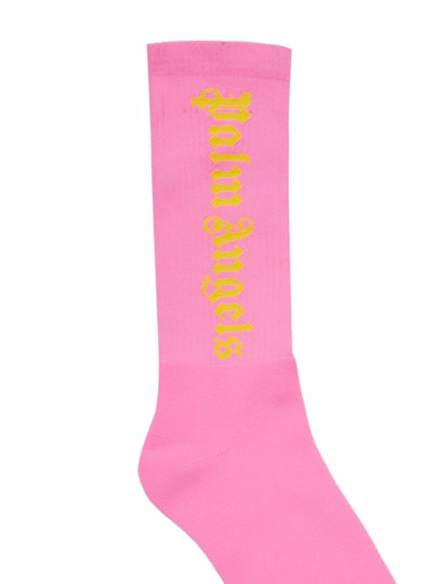 Shop Palm Angels Logo-print Cotton-blend Socks In Pink