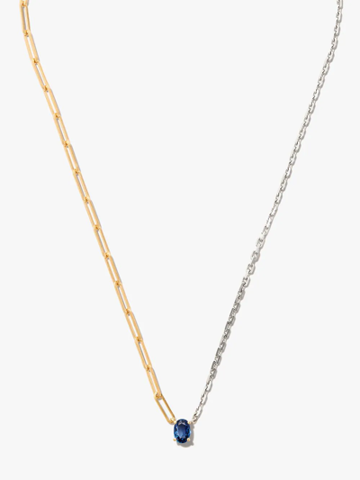 Shop Yvonne Léon 9kt And 29kt Gold Sapphire Necklace In Silver