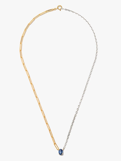 Shop Yvonne Léon 9kt And 29kt Gold Sapphire Necklace In Silver