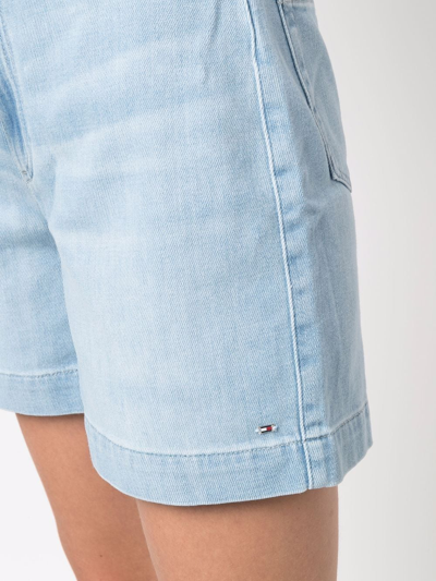 Shop Tommy Hilfiger Waist-tied Denim Shorts In Blue