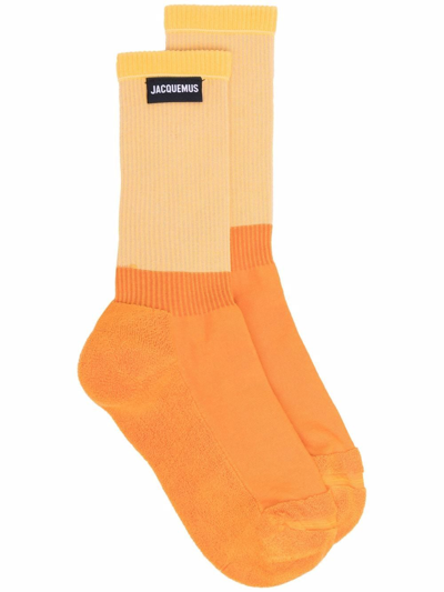 Shop Jacquemus Logo-patch Ribbed Socks In Orange