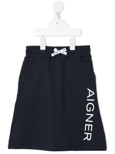 Shop Aigner Logo Print Skirt In Blue