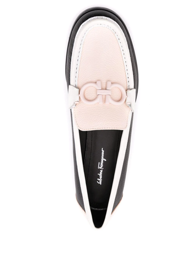 Ferragamo Multicoloured Leather Gancini Loafers In Black
