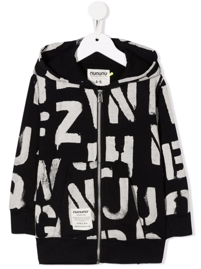 N°21 black cotton hooded sweatshirt with zip and summer print for children