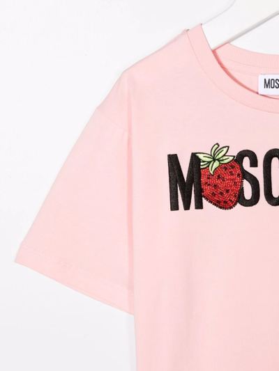 Shop Moschino Embroidered-logo Embellished T-shirt In Pink