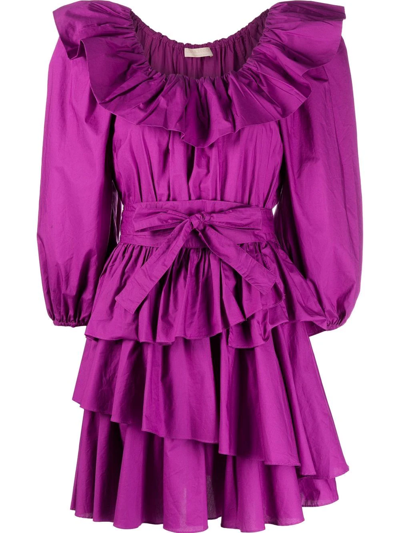 Shop Ulla Johnson Giselle Ruffle-detail Dress In Purple