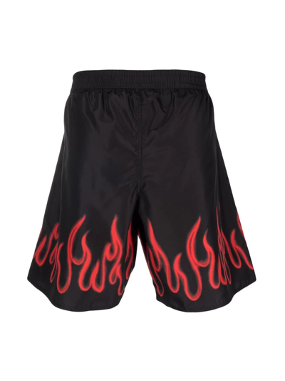 Shop Vision Of Super Flame-print Swim Shorts In Black