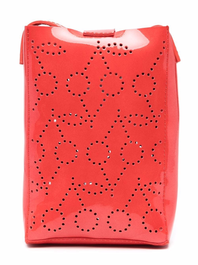 Shop Bonpoint Cherry-motif Perforated Shoulder Bag In Red