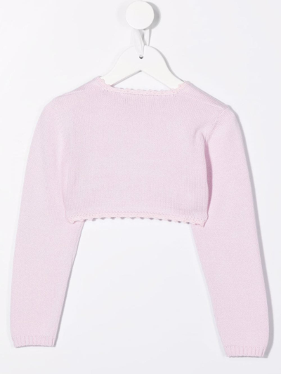 La Stupenderia Knitted Cropped Cardigan In Pink