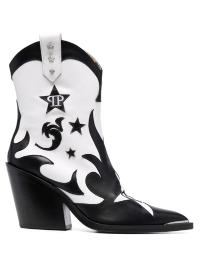 Shop Philipp Plein Mid-heel Star Cowboy Boots In Black
