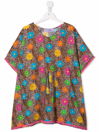 Shop Mc2 Saint Barth Teen Kate Floral-leopard Print Dress In Brown