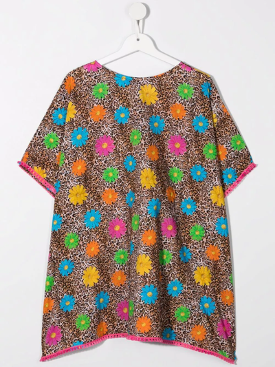 Shop Mc2 Saint Barth Teen Kate Floral-leopard Print Dress In Brown