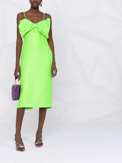 Shop Msgm Bow-front Midi Dress In Green