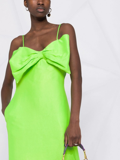 Shop Msgm Bow-front Midi Dress In Green
