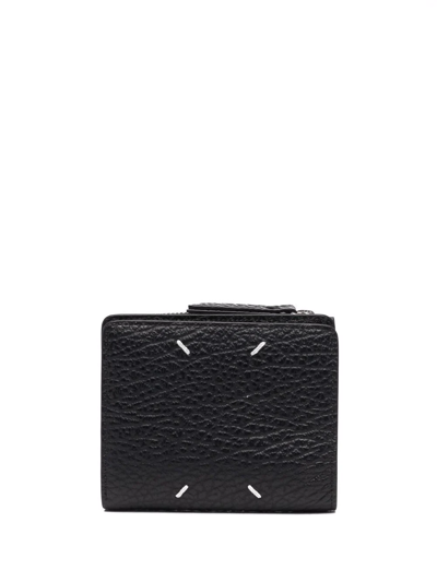 Shop Maison Margiela Four-stitch Leather Wallet In Black