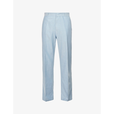 Shop Ermenegildo Zegna Relaxed-fit Straight-leg Cotton, Silk And Linen-blend Trousers In Light Blue