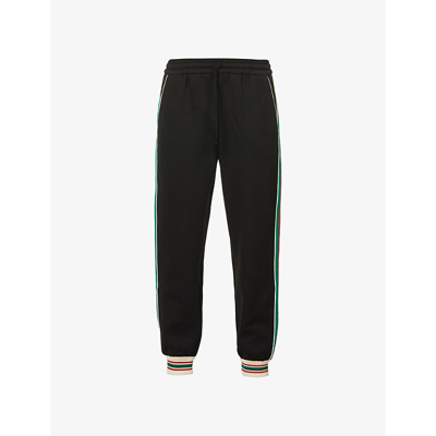 Shop Gucci Men's Black Mix Logo-tape Relaxed-fit Jersey Jogging Bottoms