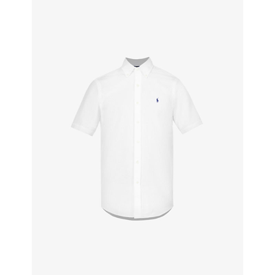 Shop Polo Ralph Lauren Logo-embroidered Short-sleeved Custom-fit Cotton Shirt In White