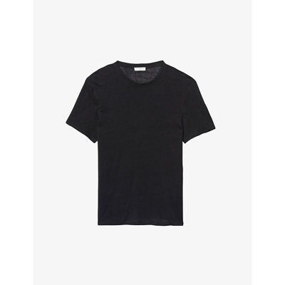 Shop Sandro Crewneck Linen-jersey T-shirt In Noir / Gris
