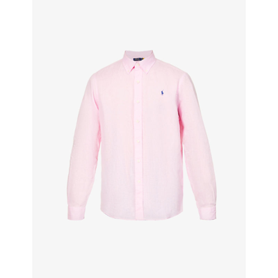 Shop Polo Ralph Lauren Logo-embroidered Custom-fit Linen Shirt In Carmel Pink