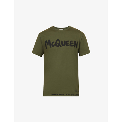 Shop Alexander Mcqueen Logo-print Cotton-jersey T-shirt In Khaki Mix