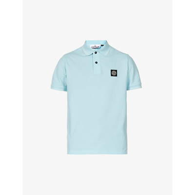 Shop Stone Island Compass Logo Stretch-cotton Polo Shirt In Aqua