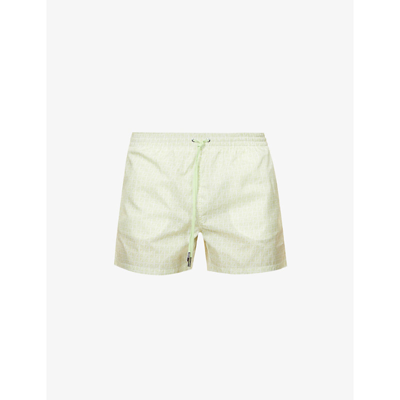 Shop Fendi Logo-print Regular-fit Swim Shorts In Natural Light Green