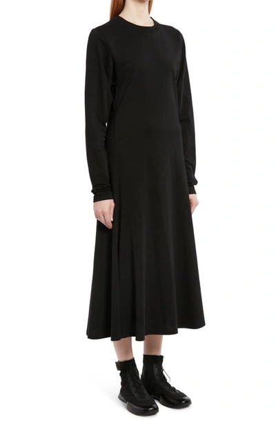 Shop The Row Gentwood Long Sleeve Cotton Jersey Midi Dress In Black