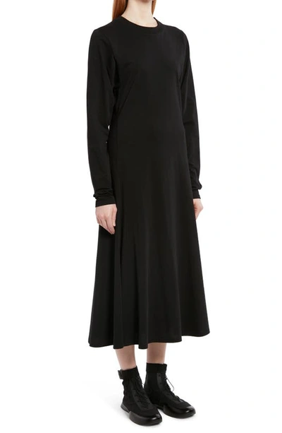 Gentwood Long Sleeve Cotton Jersey Midi Dress In Black