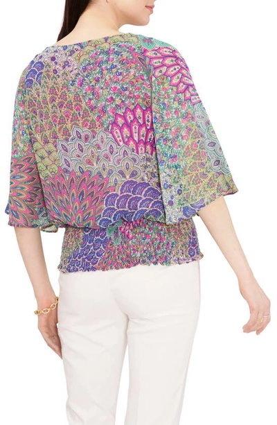 Chaus Dolman Sleeve Smocked Blouse In Lime/ Fuchsia/ Multi