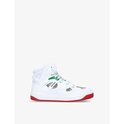 Shop Gucci Basket Faux-leather And Mesh High-top Trainers 4-8 Years In White/oth