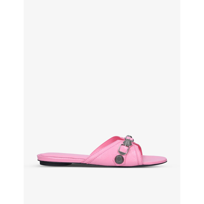 Shop Balenciaga Cagole Stud-embellished Leather Sandals In Pink