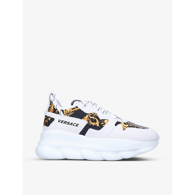 Versace Chain Reaction Suede, Printed Nylon And Leather Sneakers In White |  ModeSens