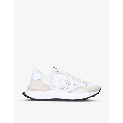 Shop Valentino Lace Runner Branded Mesh And Lace Low-top Trainers In White