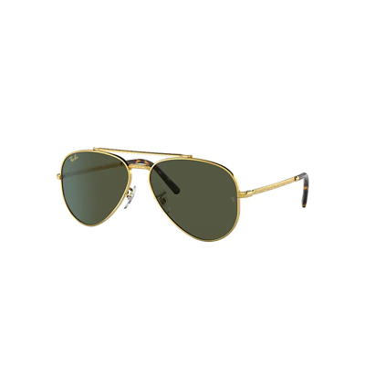 Ray Ban New Aviator Sunglasses Gold Frame Green Lenses 55-14 In Gold