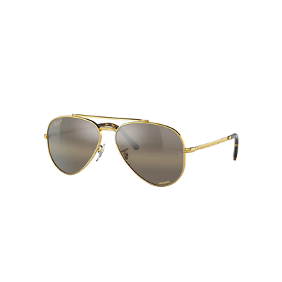 Shop Ray Ban New Aviator Sunglasses Gold Frame Brown Lenses Polarized 62-14
