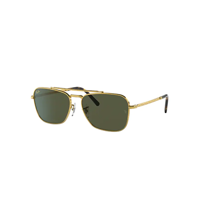 Shop Ray Ban New Caravan Sunglasses Gold Frame Green Lenses 55-15
